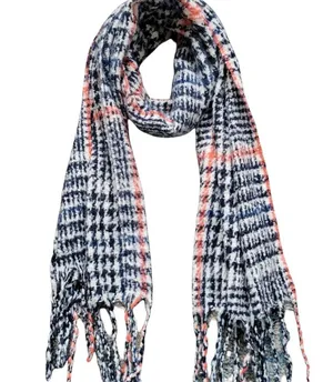 Pistol Gwen blue/coral houndstooth Gwen fring scarf 22x52 thumbnail 2