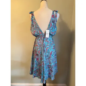 IndiaBoutique Sari Short Dress Coverup Paisley Turquoise Red OneSize boho resort thumbnail 4