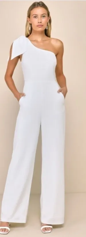 LULU's Wedding Bridal Shower Sexy Modern Chic One Shoulder Jumpsuit Pantsuit thumbnail 1