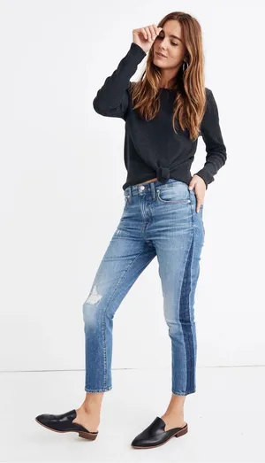 Madewell High-Rise Slim Boyjean Women's Size 26 Relaxed Fit Two-Toned Cropped thumbnail 1