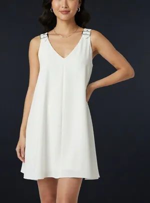 AMANDA UPRICHARD | Cream V-neck A-line Mini Dress Sz S thumbnail 1