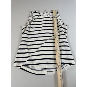 Madewell Striped Sleeveless Top Size M Cream & Black High Low Hem thumbnail 4