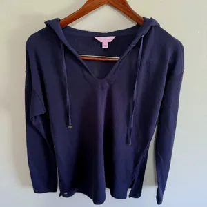 Lilly Pulitzer Navy Blue French Terry V-Neck Hudson‎ Pullover Hoodie Sz Small thumbnail 3