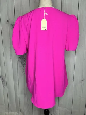 NWT Jodifl Women's Blouse Sz M Hot Pink Short Sleeves V Neck NEW Lightweight thumbnail 8