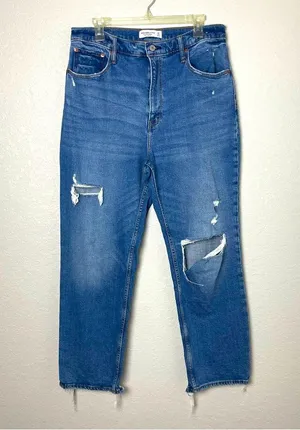 Abercrombie & Fitch Ankle Straight Ultra High Rise Blue Jeans Size 14 Long thumbnail 2