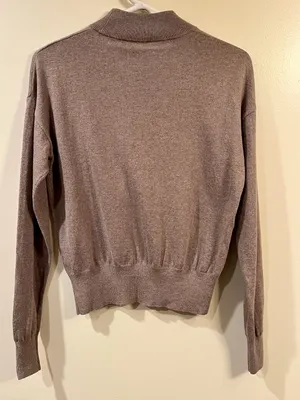 Shore Cotton Cashmere Light Brown Ribbed Mock Neck Knit Sweater - Size Medium thumbnail 6