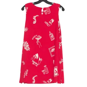 Linen Blend Mini Dress Tequila Red Coastal Vacation Beach Resort Paper Heart S thumbnail 3