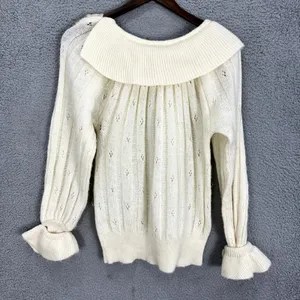 Vintage Sweater Womens Medium Ivory Mohair Blend Open Knit Ruffle Grandma‎ Regal thumbnail 7