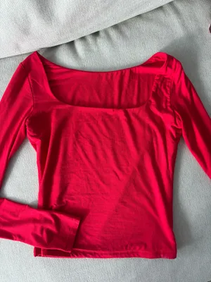 Red square neck long sleeve top thumbnail 2