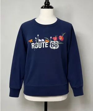 Route 66 Women's Navy Blue Floral Graphic Crewneck Sweatshirt XS Raglan Sleeve thumbnail 1