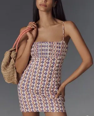 Anthropologie Maeve The Ophelia Sleeveless Linen Mini Dress Sz 14 NEW Boho Ikat thumbnail 1