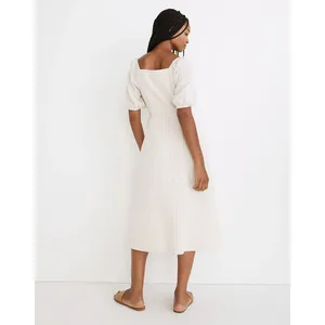 Madewell Puff-Sleeve Button-Wrap Striped Midi Dress Size 6 thumbnail 3