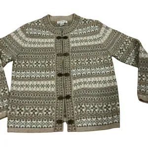 Vtg Susan Bristol fair isle wool cardigan sweater Nordic pattern metal toggle thumbnail 1