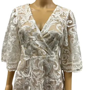 Lulus Celebration Hour Cream Lace Sequin Embroidered Zip Back Mini Dress Medium thumbnail 2