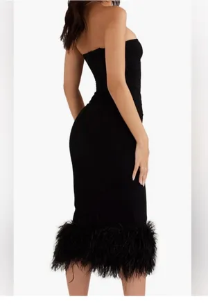 Fionula Strapless Feather Hem Midi Dress Size M thumbnail 3