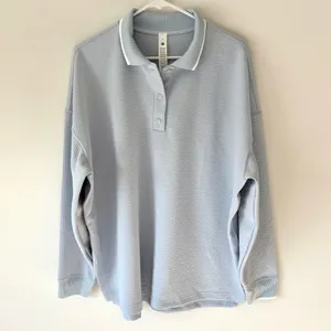 Lululemon Textured Long-Sleeve Polo Shirt Starch Blue White Athleisure Preppy thumbnail 3