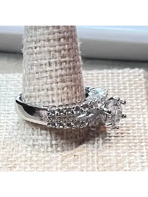 Women’s Stainless Steel Round Cut Cubic Zirconia Double Row Pavé Statement Ring thumbnail 2