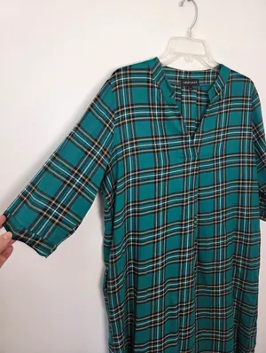 Mint Limit Blackwatch Plaid Sleep Shirt Nightgown House Dress Cotton Large thumbnail 3