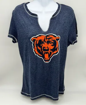NFL Team Apparel Women's Speckled Chicago Bears Short Sleeve V-Neck T-Shirt-Sz L thumbnail 1