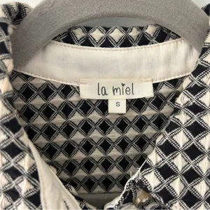 La Miel Tan Black Geometric Print Button Down Oversized Fall Shacket Jacket S thumbnail 5