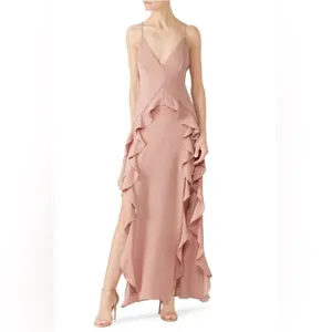 NEW L'atiste By Amy Rose Halter Ruffle Gown Dress Two Slit Side MEDIUM fairy thumbnail 4