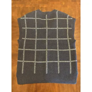 A New Day Women's Navy V-Neck Boxy Sweater Vest Windowpane Cute Chic Breathable thumbnail 4
