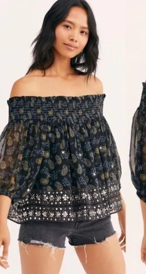 Free People Age Of Aquarius Paisley Sequin Top thumbnail 1