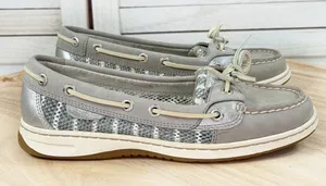 Sperry Topsider Angelfish Striped Mesh Leather Slip On Boat Shoe‎ Loafer Taupe 6 thumbnail 1
