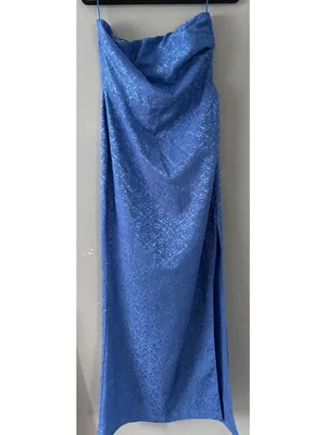 Vici Blue Strapless Maxi Dress Large Satin Jacquard Formal bridal Gown wedding thumbnail 2