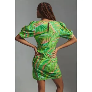 Farm Rio Puff-Sleeve Mini Dress Green Tropical size XS thumbnail 2