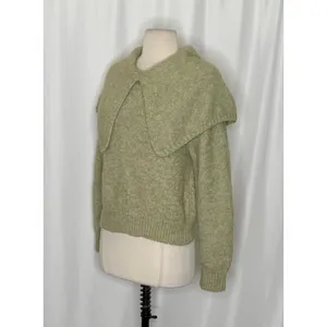 ZARA Wide Lapel Cape Collar Knit Sweater Sage Green Pullover Cottagecore Medium thumbnail 7