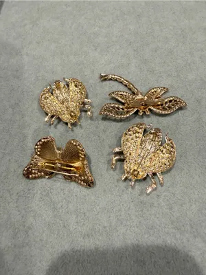 4 Gold-Tone vintage inspired Butterfly & Ladybug Brooch Set - Sparkling Crystal thumbnail 3