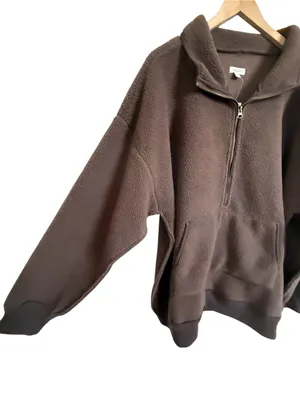 Pilcro Anthropologie Half Zip Sherpa Fleece Pullover Chocolate Brown XL NWT thumbnail 5