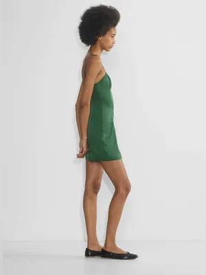 NWOT Sunday Best Shimmer Satin Dress - Emerald - 00 thumbnail 3