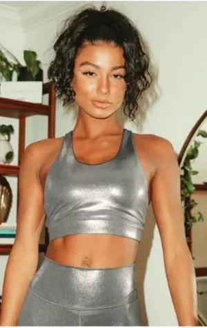 Anthropologie All Fenix Liquid Olive Metallic Racerback Sports Bra thumbnail 1