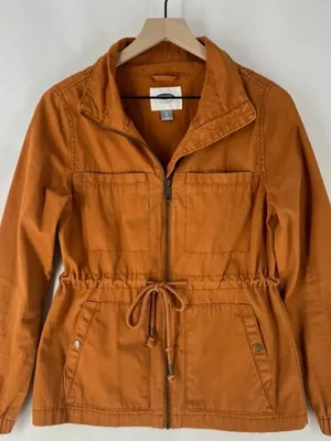 Old Navy Burnt Orange Rust Canvas Utility Field Jacket Drawstring Waist Medium M thumbnail 1