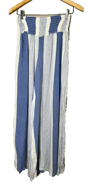 Ocean Drive Striped Wide Leg‎ Pants Smocked Waist Blue White Boho Beachy Medium thumbnail 1