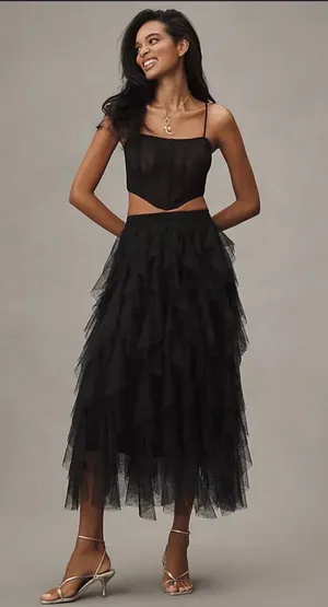 The Chéri Ruffled Tulle Midi Skirt by Anthropologie thumbnail 1
