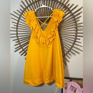 Maeve Ruffle Tunica Mini Dress V-Neck A-Line Spring Mango Vacay Resort 🌴💛 thumbnail 10