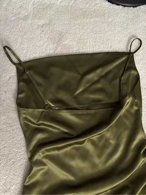 Olive Green High-Low Slip Dress with Side Ruching thumbnail 4