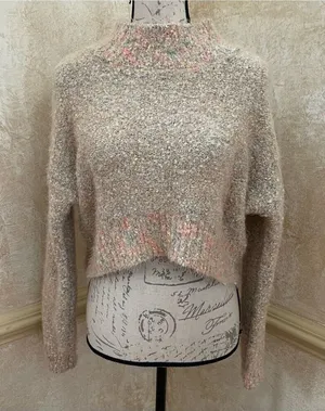 Free People Stardust Pullover Mock Neck cropped fussy soft warm Sz XS oversized thumbnail 1