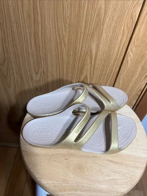 CROCS Women’s Metallic Gold Multi-Strap Slide Sandals thumbnail 2
