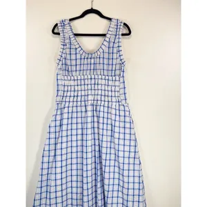 Taelynn Midi Dress Blue Plaid Sleeveless Smocked A Line Flowy Cottagecore Large thumbnail 5