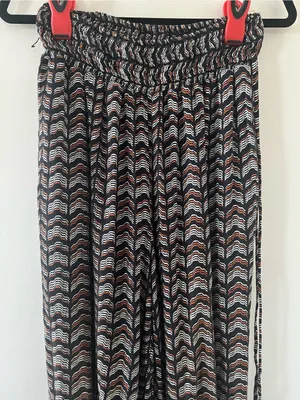 Anthropologie Black Orange Printed Harem Jogger Pants XS Smock Waist Travel thumbnail 2