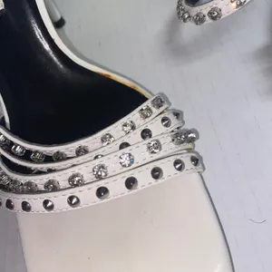 Zara White Leather Studded Embellished Rhinestone Heeled Sandals Women's 41 11 thumbnail 6