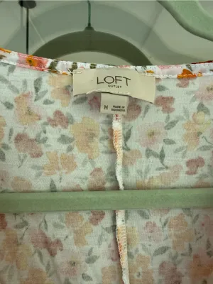 LOFT Short-Sleeve Floral V-Neck Top in Orange and Pink thumbnail 3