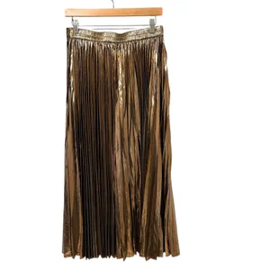 Skies Are Blue Bronze Metallic Pleated Maxi Skirt Medium S3988ST New With Tags thumbnail 2