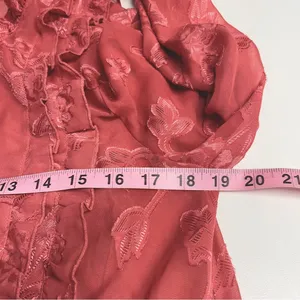 Leith floral blouse sheer ruffle pleated front keyhole‎ back coquette FLAWS thumbnail 10