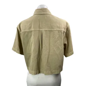 NEW Madewell Air Denim Tan Khaki Short Sleeve Button Down Crop Shirt Top Size S thumbnail 3