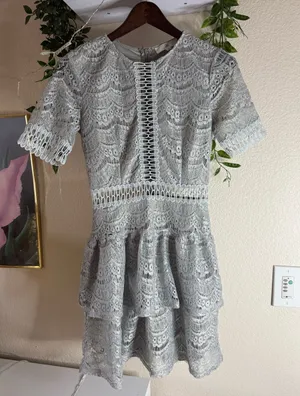 Missguided Light Gray Lace Mini Dress thumbnail 1